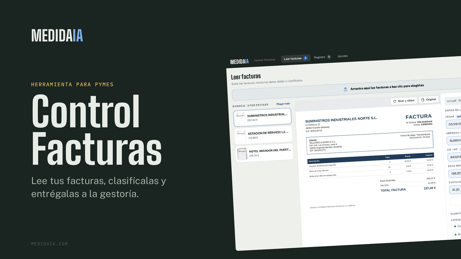 MedidaIA Control Facturas — lee tus facturas, clasifícalas y entrégalas a la gestoría